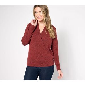 Maya J Women's Top Sz M Faux Wrap Knit Jacquard Brown A673998